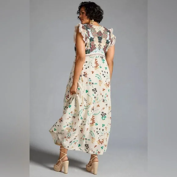 Anthropologie Floral Maxi Dress with Crochet Detail - Picture 4 of 10